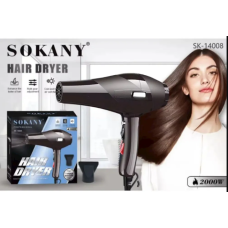 Фен для волос SOKANY SK-14008 2000 Вт, скоростей 2, кол-во насадок 1, черный