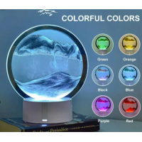 Настольная лампа песочные горы 3D ночник с USB, RGB и подставкой, движущиеся песочные часы