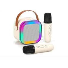 Портативная музыкальная колонка-караоке Colorful Speaker 2 микрофона RGB-свет, бежевая