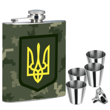 Подарочная Фляга герб Украины+4 стаканчика+лейка в подарочном наборе