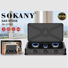 Газовая плита Sokany SK07003 настольная портативная на 3 конфорки с крышкой