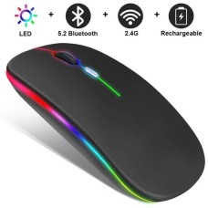 Беспроводная бесшумная мышь BauTech Со светодиодной RGB подсветкой аккумуляторная Bluetooth + 2.4 ГГ