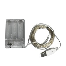 LED гирлянда от USB и Батареек 50 LED 2 в1 на 5м цвет ТЕПЛЫЙ БЕЛЫЙ