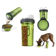 Бутылка с двумя секциями для воды и корма 3в1 720 мл Dexas Snack Duo с миской для животных