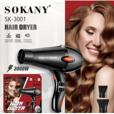 Профессиональный фен для волос Sokany SK-3001-HD с двумя насадками и 2 режима температуры 3000 Вт