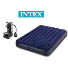 Надувной матрас 137 см Intex с двумя подушками и НОЖНЫМ насосом